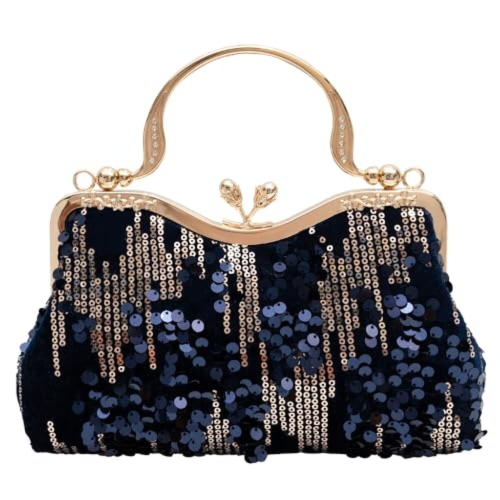 Vintage sequined velvet evening bag flower hardware handbag suitable